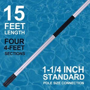 POOLAZA Pool Pole Dual-Handle, Anodized Aluminum Pool Skimmer Pole, Detachable & Telescopic Pool Pole (15Ft)