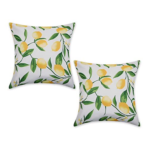 DII Throw Pillow Cover Collection Outdoor Water Repellent Polyester, Reversible, 18x18, Lemon Bliss, 2 Piece