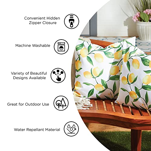 DII Throw Pillow Cover Collection Outdoor Water Repellent Polyester, Reversible, 18x18, Lemon Bliss, 2 Piece