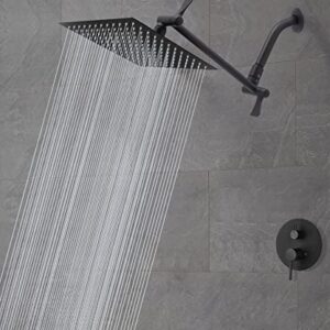12'' Rain Shower Head with 11'' Adjustable Extension Arm - Eolax Large Rainfall Showerhead Solve Low Water Pressure and Flow - Bathroom Square Shower Heads Made of 304 Stainless Steel - Black
