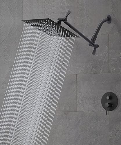 12'' Rain Shower Head with 11'' Adjustable Extension Arm - Eolax Large Rainfall Showerhead Solve Low Water Pressure and Flow - Bathroom Square Shower Heads Made of 304 Stainless Steel - Black