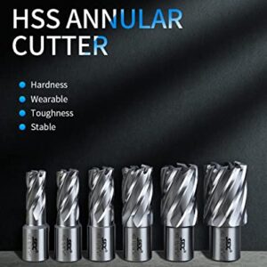 LYXC M2AL HSS Annular Cutter Set 50pcs 3/4'' Weldon Shank 1'' Cutting Depth 1/2" Cutting Diameter for Mag Drill Press