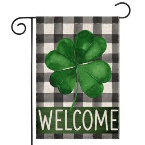 ekorest st patrick's day garden flag 12x18 inch vertical double sided buffalo plaid st. patricks welcome shamrock small yard flag for farmhouse holiday spring outside outdoor decoration