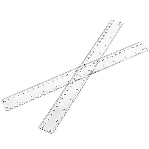 MUKCHAP 20 Pieces 12 Inch(30cm) Clear Plastic Ruler, Ruler Straight with 2 Graduations, Inches and Metric, Transparent Plastic Measuring Ruler for School, Office, Home