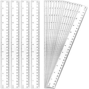 mukchap 20 pieces 12 inch(30cm) clear plastic ruler, ruler straight with 2 graduations, inches and metric, transparent plastic measuring ruler for school, office, home