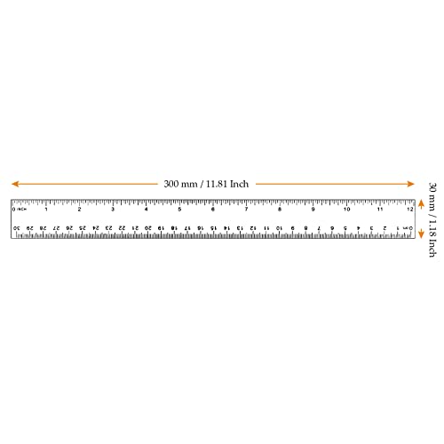 MUKCHAP 20 Pieces 12 Inch(30cm) Clear Plastic Ruler, Ruler Straight with 2 Graduations, Inches and Metric, Transparent Plastic Measuring Ruler for School, Office, Home