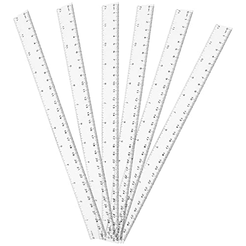 MUKCHAP 20 Pieces 12 Inch(30cm) Clear Plastic Ruler, Ruler Straight with 2 Graduations, Inches and Metric, Transparent Plastic Measuring Ruler for School, Office, Home