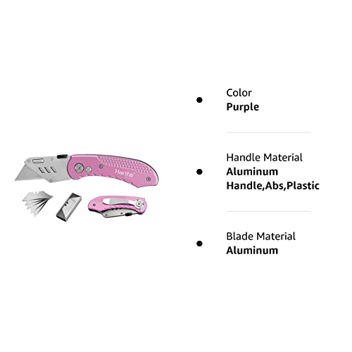 Folding Utility Knife Box Cutter Quick Change Blades, Back-lock Mechanism, Portable Belt Clip, with 5-piece Extra Blades, Purple