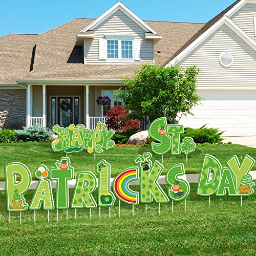 Whaline 11Pcs St. Patrick's Day Yard Signs with 22Pcs Stakes Cartoon Happy St. Patrick's Day Lawn Sign for Indoor Outdoor Home Lawn Decorations Holiday Anniversary Ornaments Party Supplies