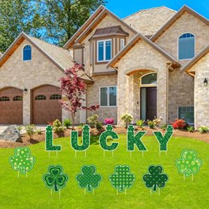 Whaline 11Pcs St. Patrick's Day Yard Signs with 22Pcs Stakes Glitter LUCKY Green Clover Lawn Sign for Indoor Outdoor Home Lawn Decorations Holiday Anniversary Ornaments Party Supplies