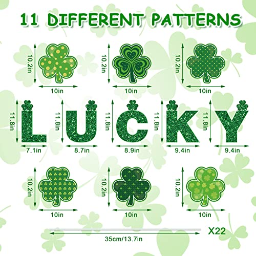 Whaline 11Pcs St. Patrick's Day Yard Signs with 22Pcs Stakes Glitter LUCKY Green Clover Lawn Sign for Indoor Outdoor Home Lawn Decorations Holiday Anniversary Ornaments Party Supplies