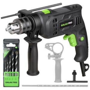galax pro hammer drill, 4.5a corded drill impact drill 0-3000rpm electric drill with 5 drill bit set, hammer and drill functions, 360°rotating handle