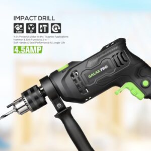 GALAX PRO Hammer Drill, 4.5A Corded Drill Impact Drill 0-3000RPM Electric Drill with 5 Drill Bit Set, Hammer and Drill Functions, 360°Rotating Handle