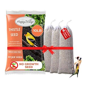 happy wings nyjer/thistle seeds with empty sock for wild bird food - 10 pounds i no grow seed