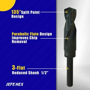 Reduced Shank Industrial Drill Bit, 3/4 Inch Silver and Deming Drill Bits, HSS Black Oxide Finish Drill Bits, 135-Degree Split Point, 1/2" Shank for Most Handle, Zinc Alloy, Wood and Plastic