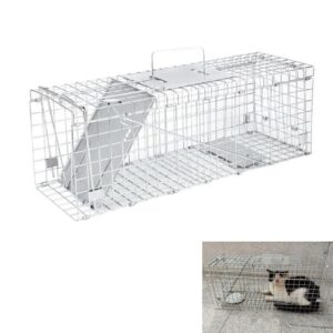 Cat Trap for Stray Cat Humanitarian-aid, Foldable Catch and Release Animal Trap Large One-Door with Metal Guard Handle 24×7.5×8.3 Inch