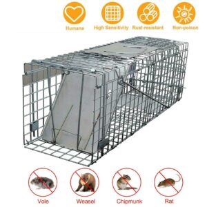 Cat Trap for Stray Cat Humanitarian-aid, Foldable Catch and Release Animal Trap Large One-Door with Metal Guard Handle 24×7.5×8.3 Inch