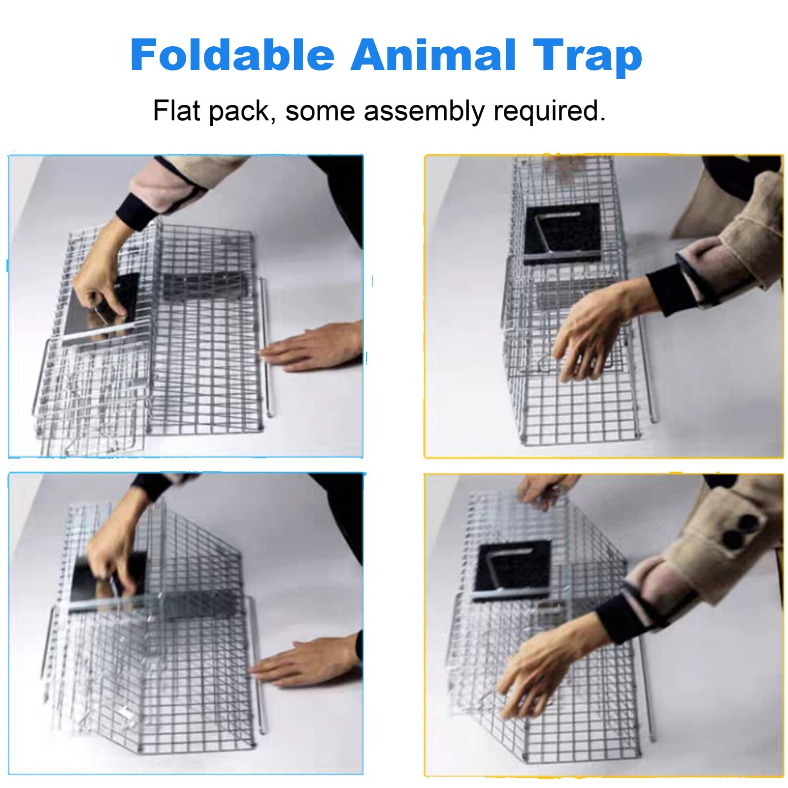 Cat Trap for Stray Cat Humanitarian-aid, Foldable Catch and Release Animal Trap Large One-Door with Metal Guard Handle 24×7.5×8.3 Inch