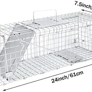 Cat Trap for Stray Cat Humanitarian-aid, Foldable Catch and Release Animal Trap Large One-Door with Metal Guard Handle 24×7.5×8.3 Inch