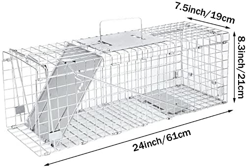 Cat Trap for Stray Cat Humanitarian-aid, Foldable Catch and Release Animal Trap Large One-Door with Metal Guard Handle 24×7.5×8.3 Inch