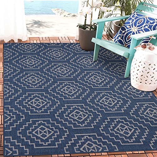 U'Artlines Indoor Outdoor Area Rugs Boho Chic Aztec Non-Shedding Large Floor Mat and Rug for Outdoors, RV, Patio, Backyard, Deck, Picnic, Beach, Trailer, Camping (4' x 6', Cream/Navy Blue)