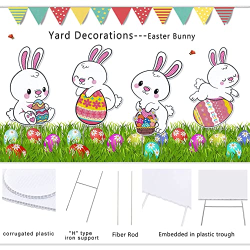 Easter Yard Signs,4Pcs Reflective Large Outdoor Easter Bunnies Decorations and Egg Hunt Decor, Spring Front Yard Sign,Lawn Decoration for Easter Party.