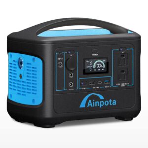 ainpota portable power station 600w/568wh power station with ac outlets & led flashlight fast charging by solar generator backup lithium battery for home and outdoor camping adventure