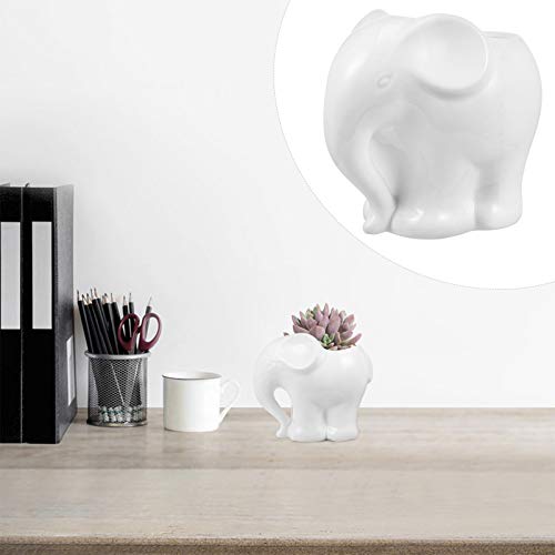 DOITOOL Cute Elephant Flower Pot, Succulent Planter Flower Pot for Cactus Bonsai Garden Decoration, Modern White Ceramic Flower Plant Containers for Home Garden Office Desktop Decoration (White)