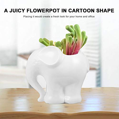 DOITOOL Cute Elephant Flower Pot, Succulent Planter Flower Pot for Cactus Bonsai Garden Decoration, Modern White Ceramic Flower Plant Containers for Home Garden Office Desktop Decoration (White)