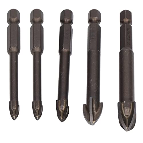 Walfront 5Pcs Masonry Drill Bits Set Carbide Hex Shank Cross Spear Head Drills Bits Concrete Hole Opener for Universal Metal Plastic Tile Cement Drilling Tool, Hole Saw