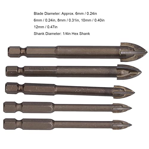 Walfront 5Pcs Masonry Drill Bits Set Carbide Hex Shank Cross Spear Head Drills Bits Concrete Hole Opener for Universal Metal Plastic Tile Cement Drilling Tool, Hole Saw