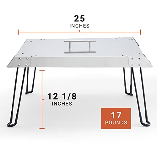 Radiate - Stainless Steel Fire Pit Cover - Square Heat Deflector for Outdoor - Traps and Directs Heat Outward - Includes Folding Legs with Carrying Handle (25 x 12.25 in)