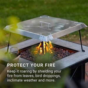 Radiate - Stainless Steel Fire Pit Cover - Square Heat Deflector for Outdoor - Traps and Directs Heat Outward - Includes Folding Legs with Carrying Handle (25 x 12.25 in)