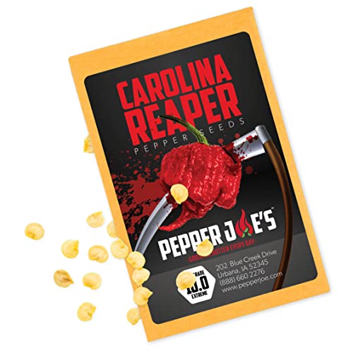 Pepper Joe’s Carolina Reaper Seeds – Pack of 10+ World’s Hottest Chili Pepper Seeds – USA Grown – Premium Non-GMO Carolina Reaper Seeds for Planting