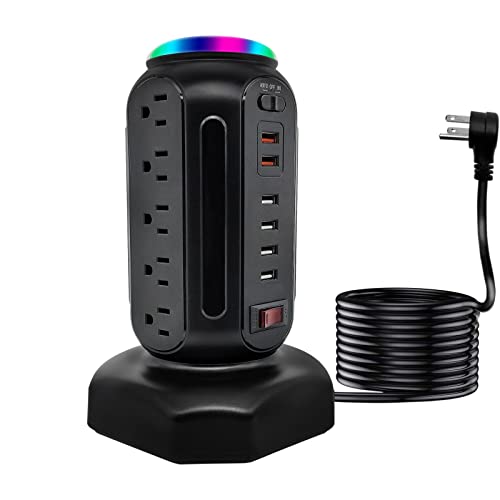 Tower Surge Protector Power Strip, Extension Cord with Multiple Outlets, 15 Outlets 6 USB Ports, Charging Station with Surge Protection, Such as laptops, Phones, Tablets, TV, Printers, smartwatch.