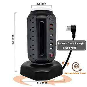 Tower Surge Protector Power Strip, Extension Cord with Multiple Outlets, 15 Outlets 6 USB Ports, Charging Station with Surge Protection, Such as laptops, Phones, Tablets, TV, Printers, smartwatch.