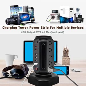 Tower Surge Protector Power Strip, Extension Cord with Multiple Outlets, 15 Outlets 6 USB Ports, Charging Station with Surge Protection, Such as laptops, Phones, Tablets, TV, Printers, smartwatch.