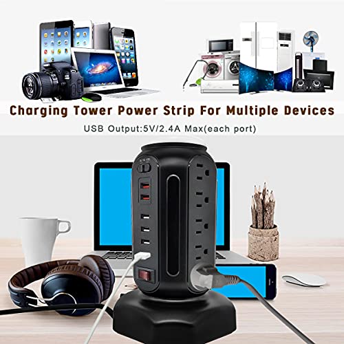 Tower Surge Protector Power Strip, Extension Cord with Multiple Outlets, 15 Outlets 6 USB Ports, Charging Station with Surge Protection, Such as laptops, Phones, Tablets, TV, Printers, smartwatch.