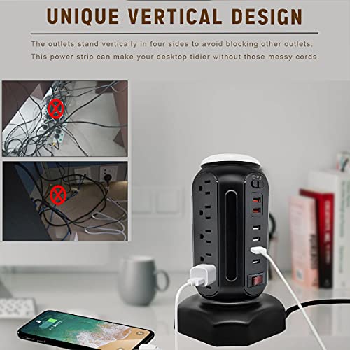 Tower Surge Protector Power Strip, Extension Cord with Multiple Outlets, 15 Outlets 6 USB Ports, Charging Station with Surge Protection, Such as laptops, Phones, Tablets, TV, Printers, smartwatch.