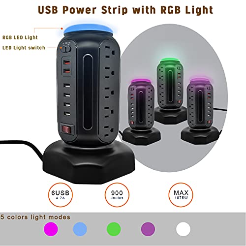 Tower Surge Protector Power Strip, Extension Cord with Multiple Outlets, 15 Outlets 6 USB Ports, Charging Station with Surge Protection, Such as laptops, Phones, Tablets, TV, Printers, smartwatch.