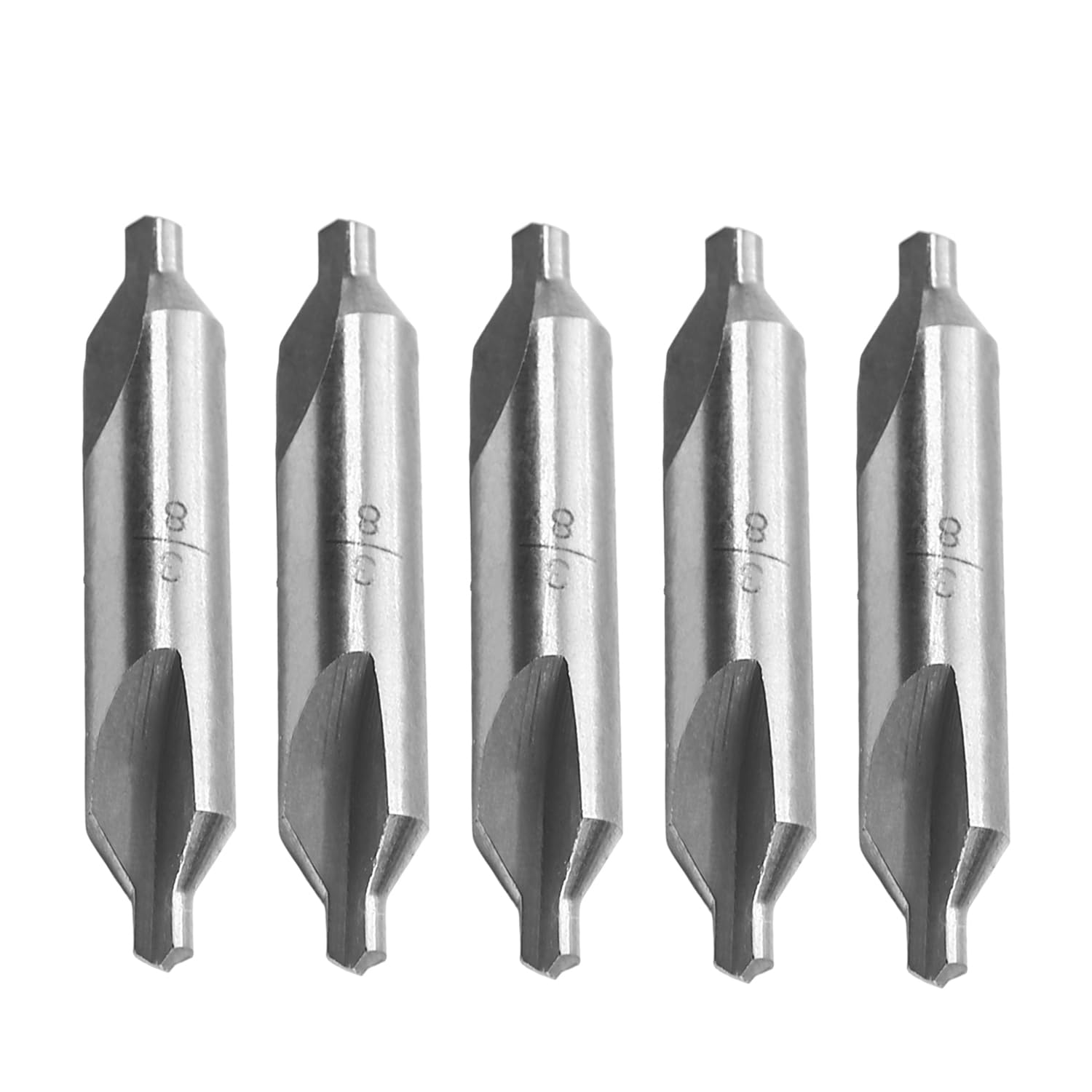 Bettomshin 5 Pcs Center Drill Bits Set, 27mm Straight Handle High-Speed Steel Drills, 3/8inch HSS-6542 Silver Countersinks Drills Set