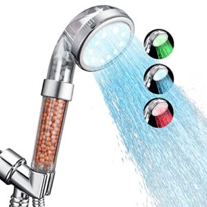 iakle led shower head high pressure,water temperature controlled color changing ionic filtered water saving handheld showerhead filters for dry skin & hair spa