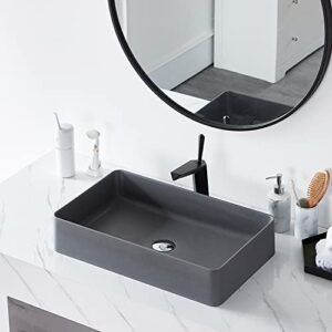 cpingao bathroom vessel sink quartz stone vanity sink above counter bathroom sink for cabinet, lavatory, hotel art basin, home washing basin with pop up drain, solid surface material in matte gray