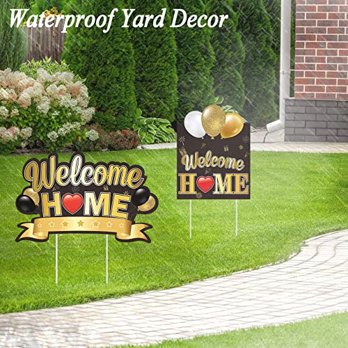 Welcome Yard Sign Home Decoration with Stakes Welcome Party Lawn Decor Supplies Patriotic Homecoming Military Army Deployment Returning Yard Decor(Black Gold) 