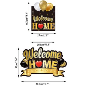 Welcome Yard Sign Home Decoration with Stakes Welcome Party Lawn Decor Supplies Patriotic Homecoming Military Army Deployment Returning Yard Decor(Black Gold) 
