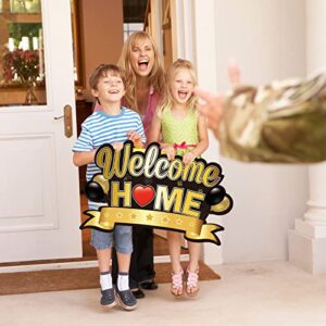 Welcome Yard Sign Home Decoration with Stakes Welcome Party Lawn Decor Supplies Patriotic Homecoming Military Army Deployment Returning Yard Decor(Black Gold) 