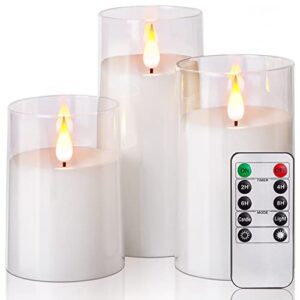 amagic acrylic flameless candles, battery operated candles, flickering led pillar candles with remote control and timer, yellow and blue glow, set of 3