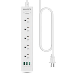 wandofo 2 prong power strip, 5 ft extension cord surge protector, 5 outlets and 3 usb, 13a/1625w, polarized two prong to three prong outlet adapter converter, wall mount, white