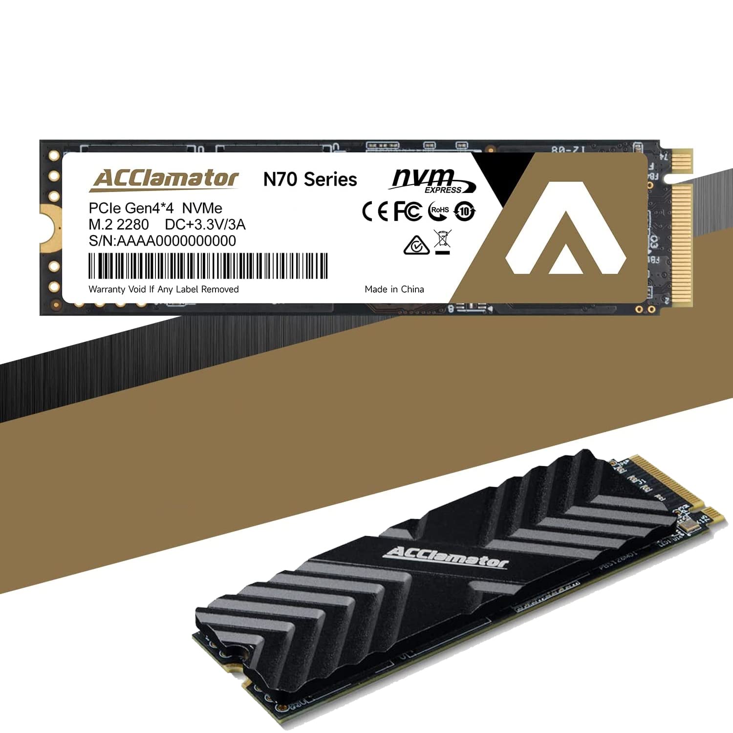 Acclamator 1TB PCIe 4x4 NVMe Read 7300 MB/s M.2 Solid State Drive Compatible with PS5 SSD Equipped with 1GB DDR4 Cache 2280 3D NAND TLC N70