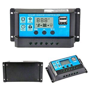 y&h 30a 12v 24v pwm solar charge controller compact design w/lcd display dual usb, solar panel regulator fit for lead-acid batteries open agm gel